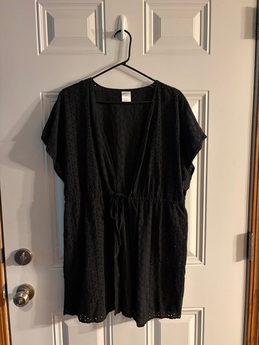 Kona Sol Women’s L/XL Black Eyelet Lace Tie-Front Swim Cover Up Tunic